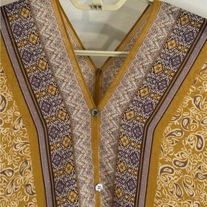 J. Jill Mustard and Purple Patterned Blouse